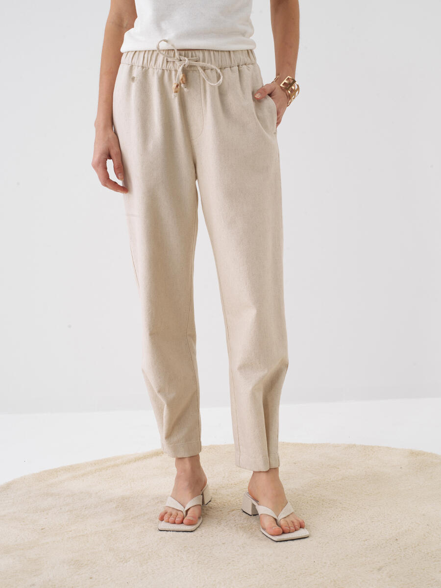 Naturel Oversize Keten Pantolon