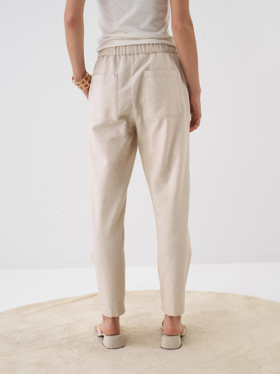 Naturel Oversize Keten Pantolon - 4