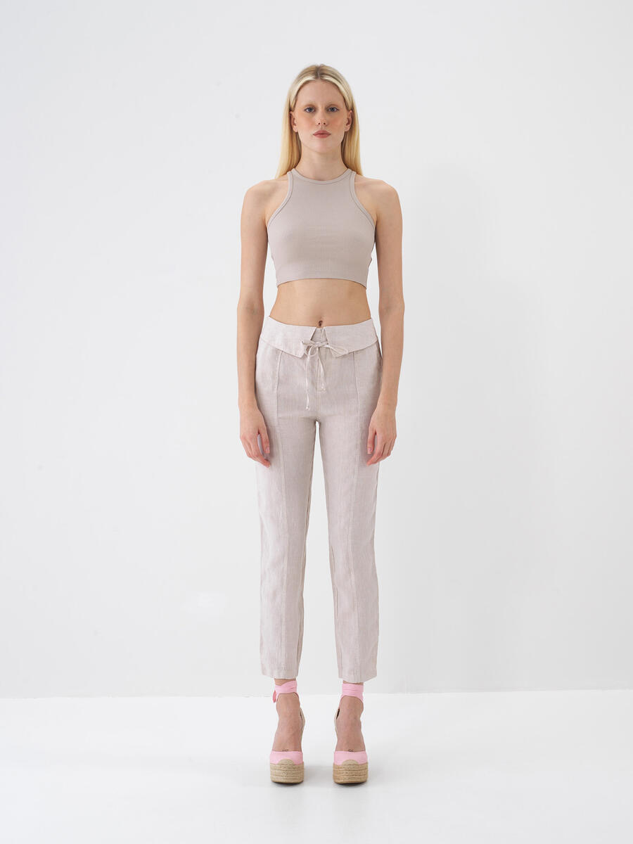 Naturel Regular Fit Keten Pantolon - 2