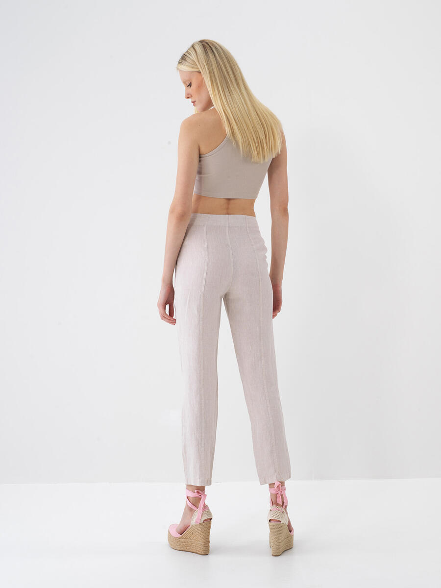 Naturel Regular Fit Keten Pantolon