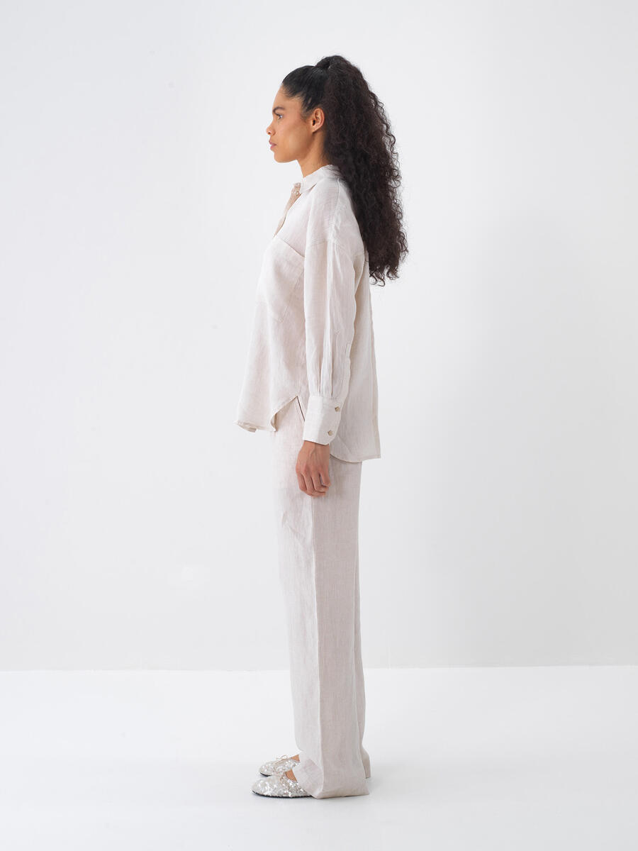Natural Regular Fit Keten Pantolon - 4