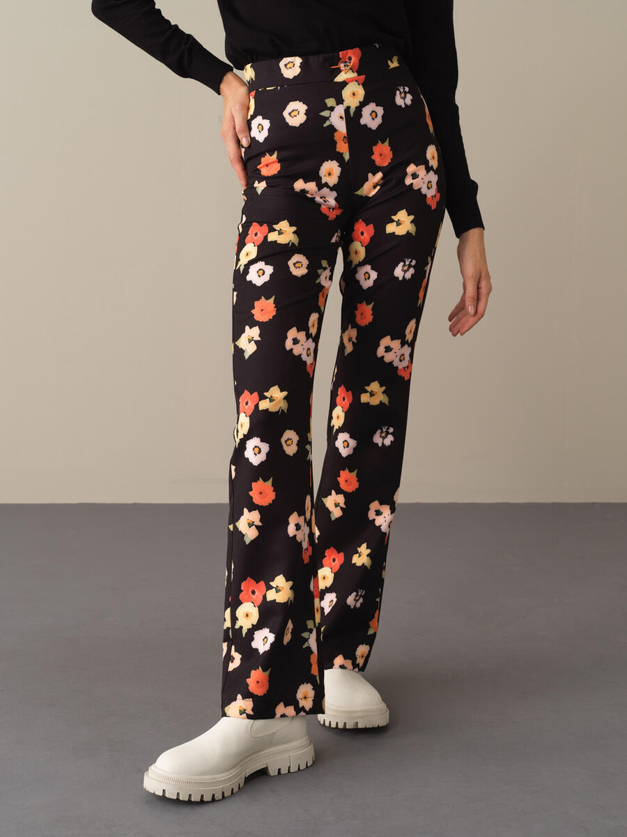 Siyah Regular Fit Desenli Pantolon