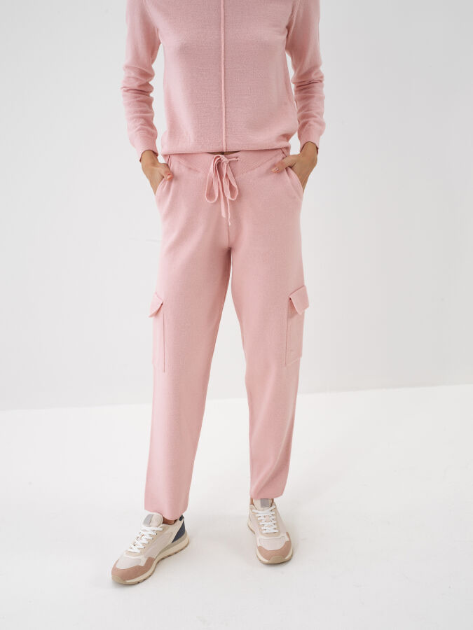 Pembe Doğal Yün Dokulu Regular Fit Pantolon - Xint