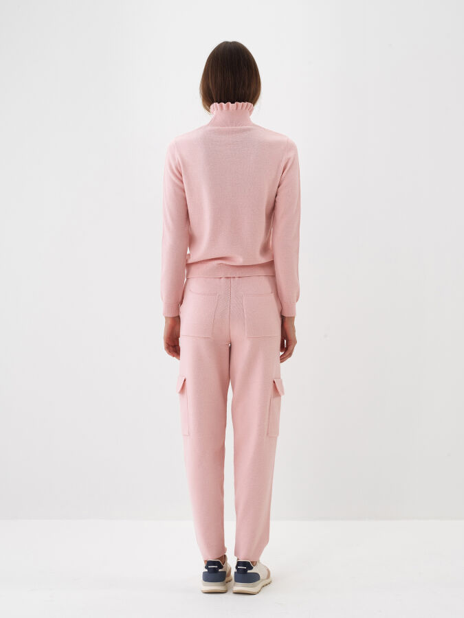 Pembe Doğal Yün Dokulu Regular Fit Pantolon - Xint