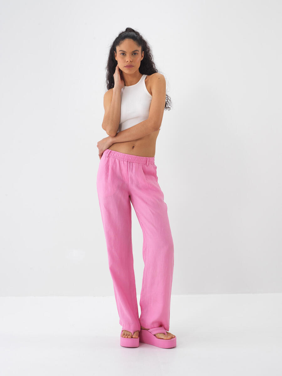 Pembe Regular Fit Keten Pantolon