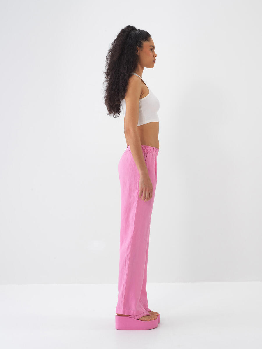 Pembe Regular Fit Keten Pantolon - 3