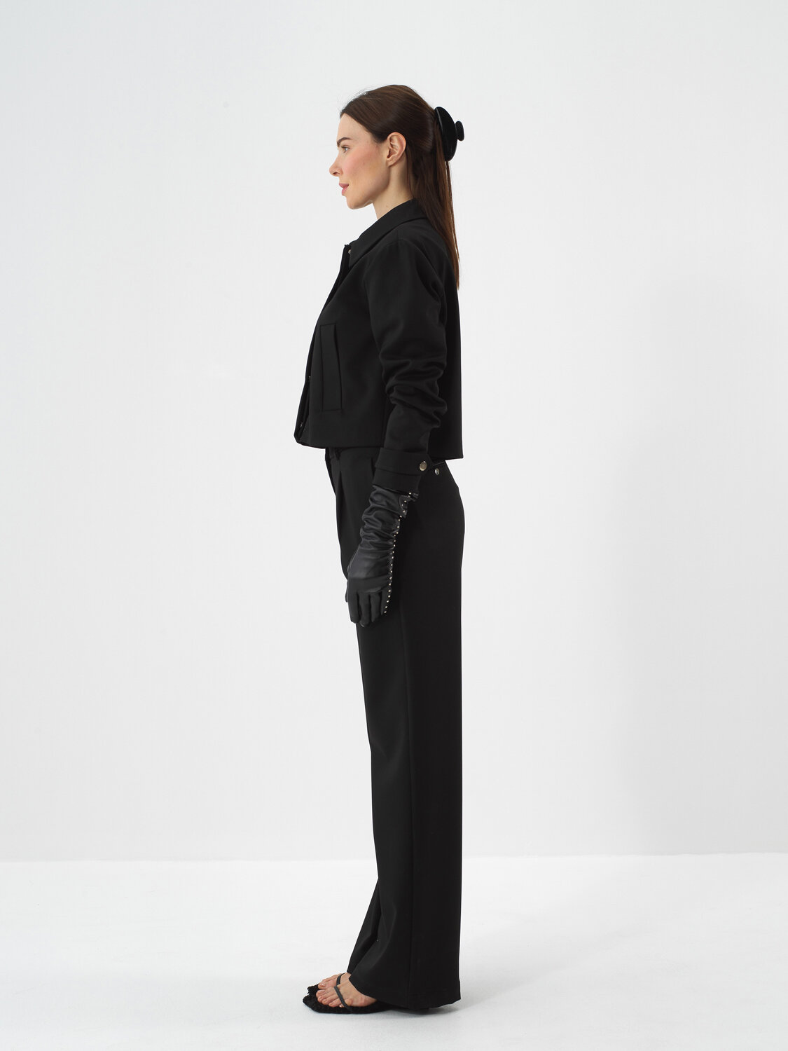 Siyah Esnek Dokulu Oversize Pantolon - Xint