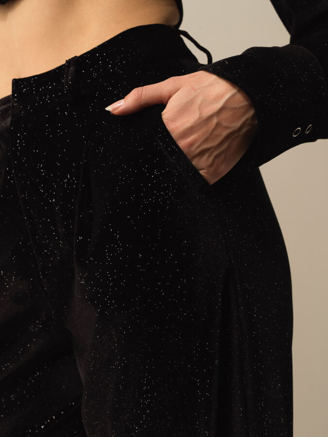 Siyah Esnek Dokulu Oversize Pantolon - Xint