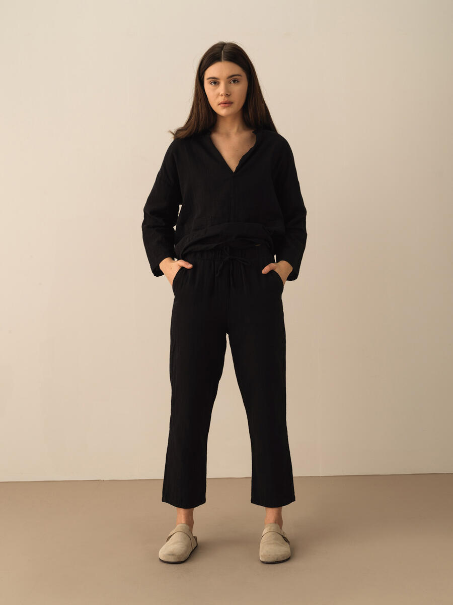 Siyah Oversize Pamuklu Pantolon - 2