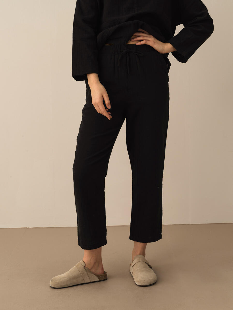 Siyah Oversize Pamuklu Pantolon