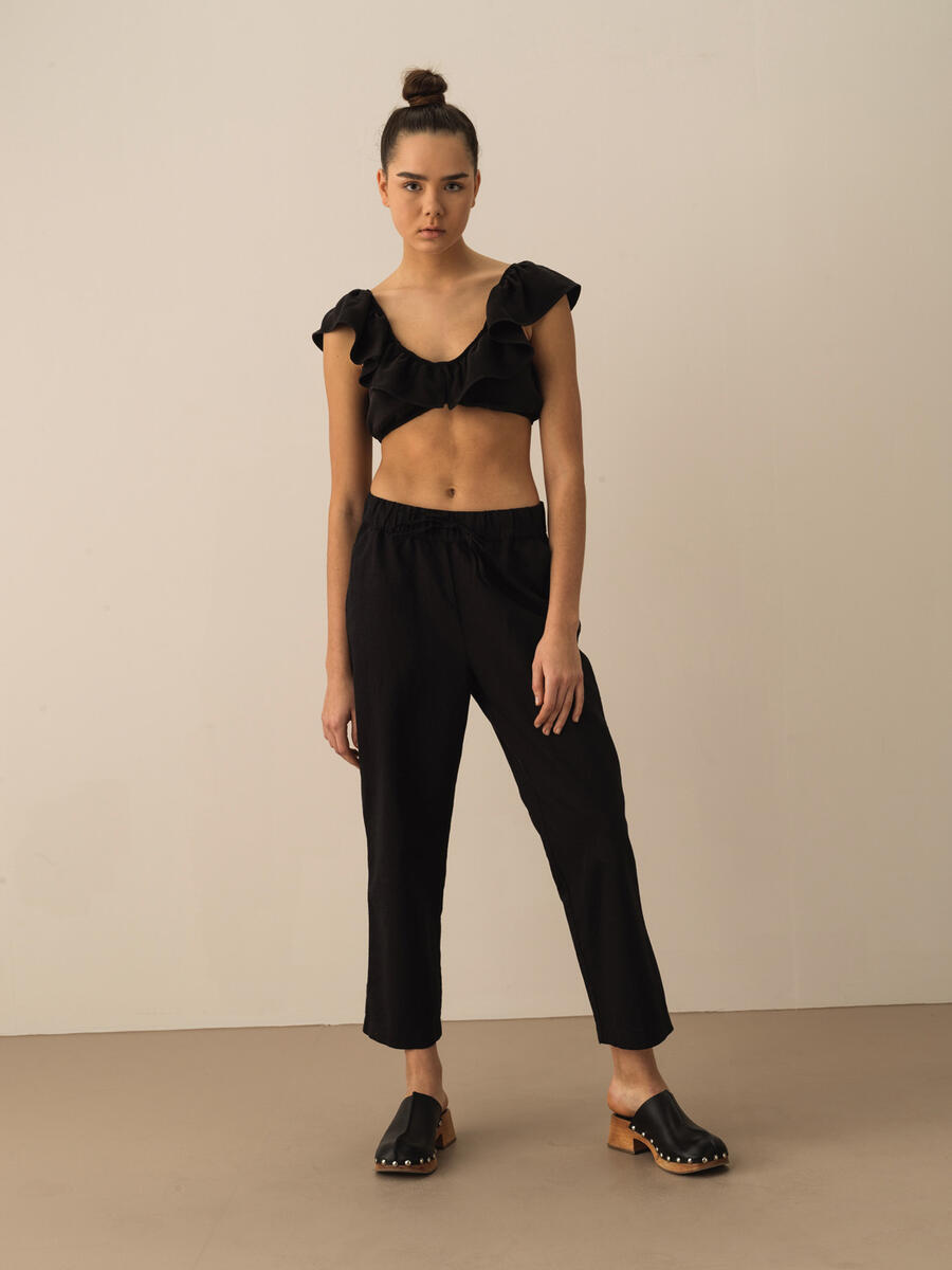 Siyah Regular Fit Keten Pantolon - 2
