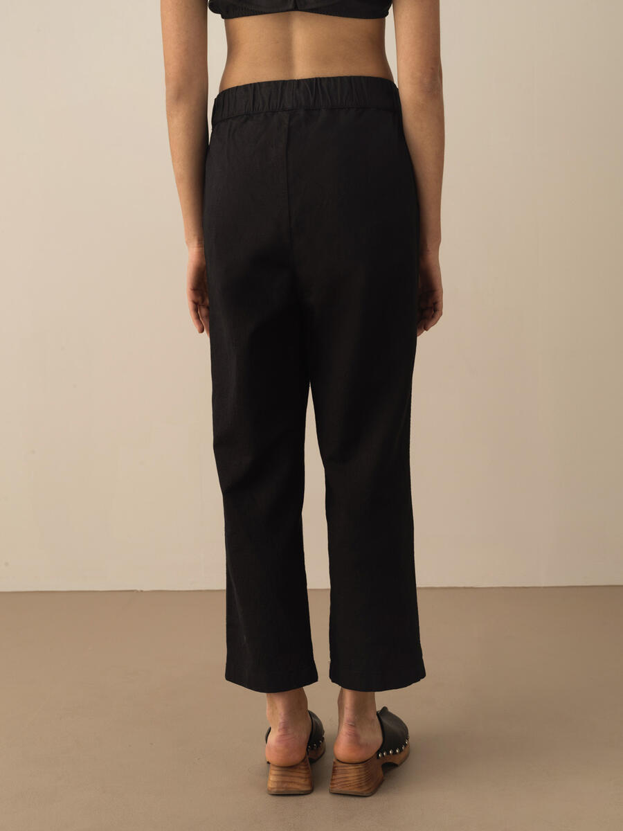 Siyah Regular Fit Keten Pantolon - 3