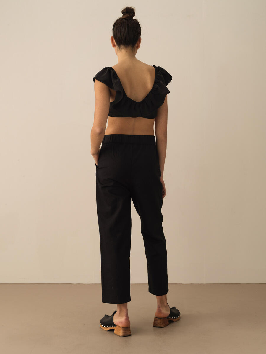 Siyah Regular Fit Keten Pantolon - 4