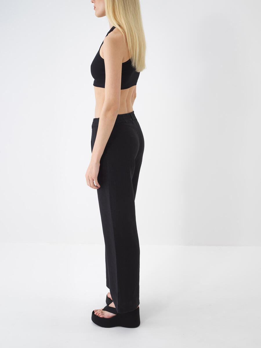Siyah Regular Fit Keten Pantolon - 3