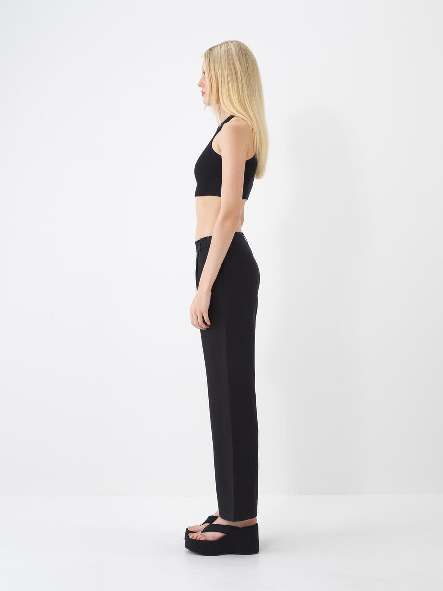 Siyah Regular Fit Keten Pantolon - 4