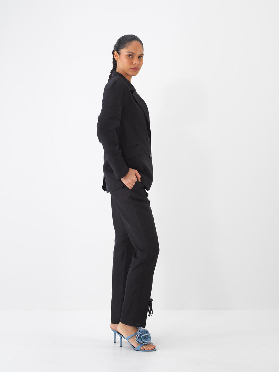 Siyah Regular Fit Keten Basic Pantolon