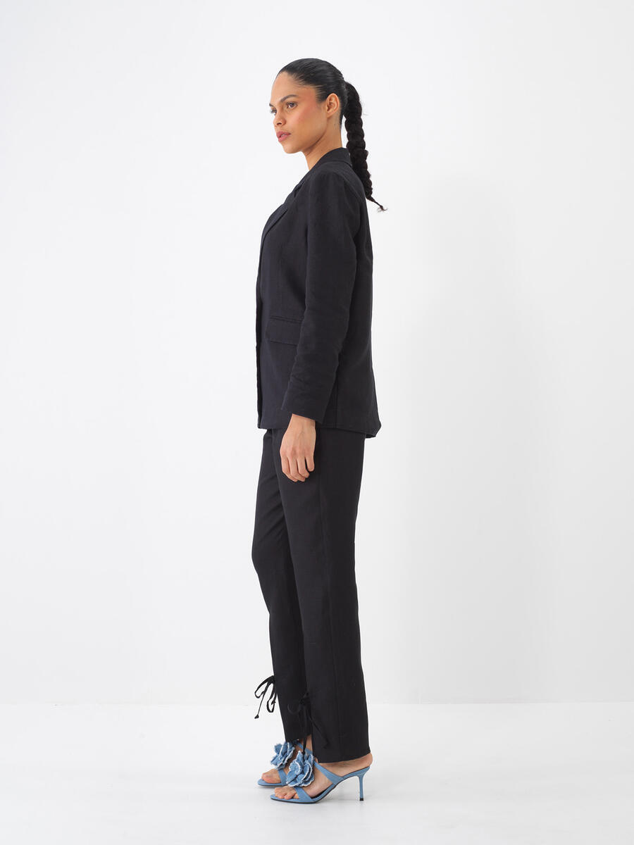 Siyah Regular Fit Keten Basic Pantolon - 5
