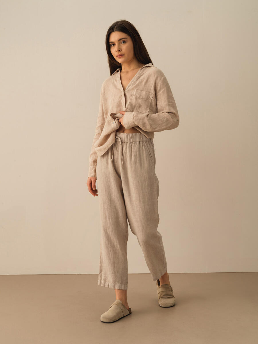 Taş Rengi Regular Fit Keten Pantolon - 2