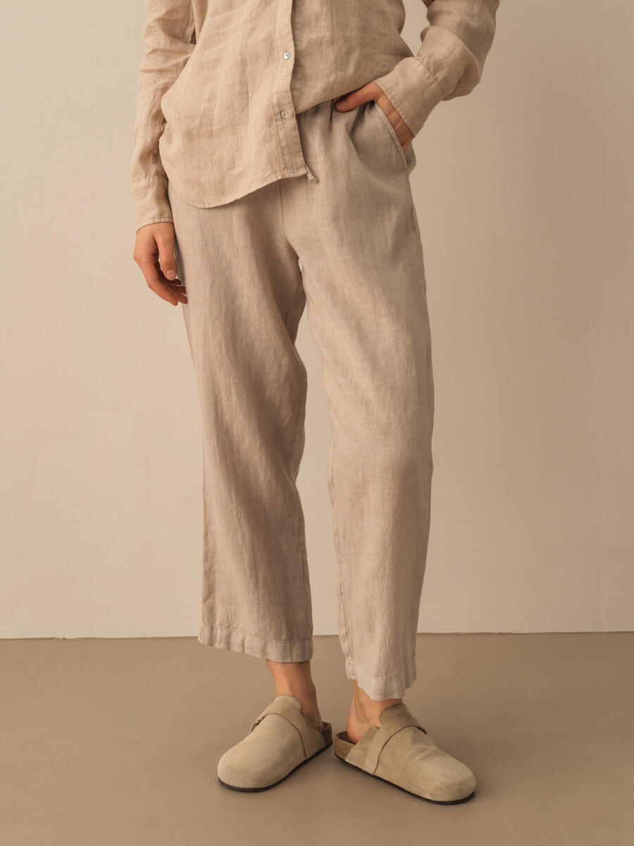 Taş Rengi Regular Fit Keten Pantolon