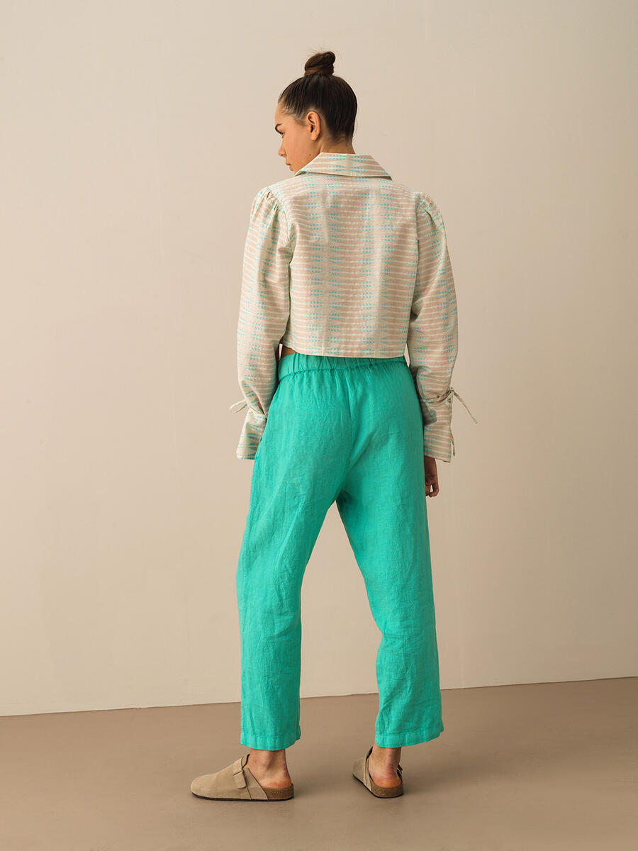 Turkuaz Regular Fit Keten Pantolon - 4