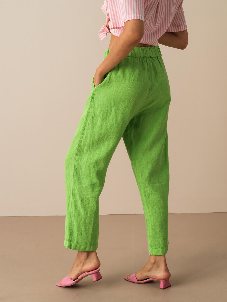 Yeşil Regular Fit Keten Pantolon - 3