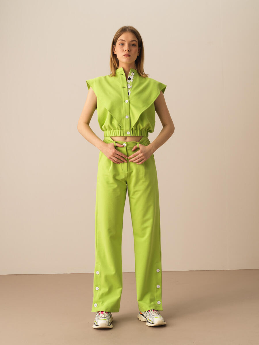 Yeşil Regular Fit Pamuklu Pantolon - 2