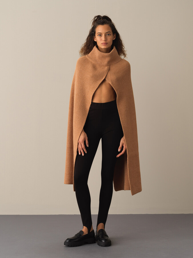 Camel Doğal Yün Dokulu Regular Fit Yünlü Pelerin - Xint