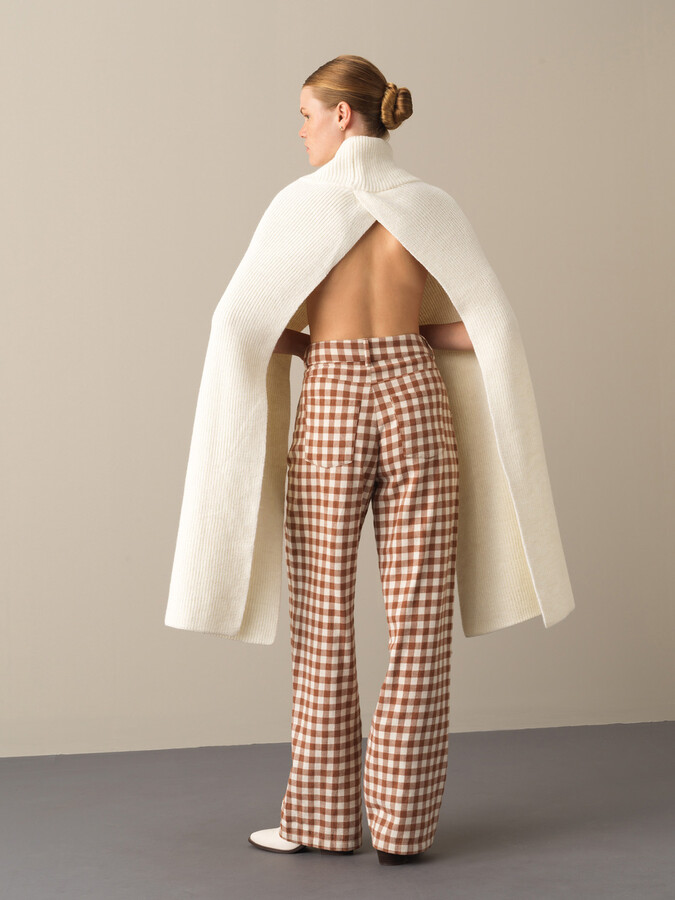 Ekru Doğal Yün Dokulu Regular Fit Yünlü Pelerin - Xint