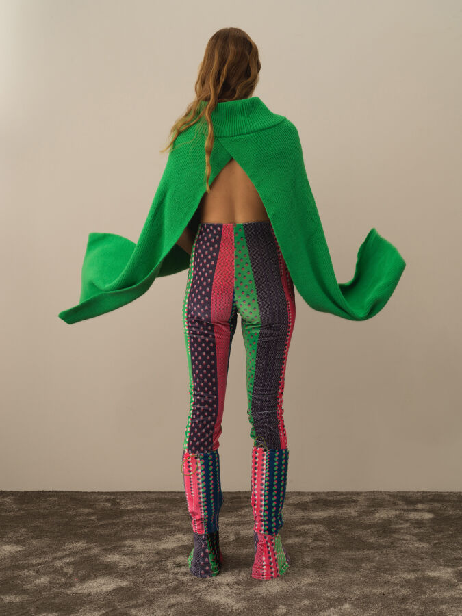 Yeşil Doğal Yün Dokulu Regular Fit Pelerin - Xint