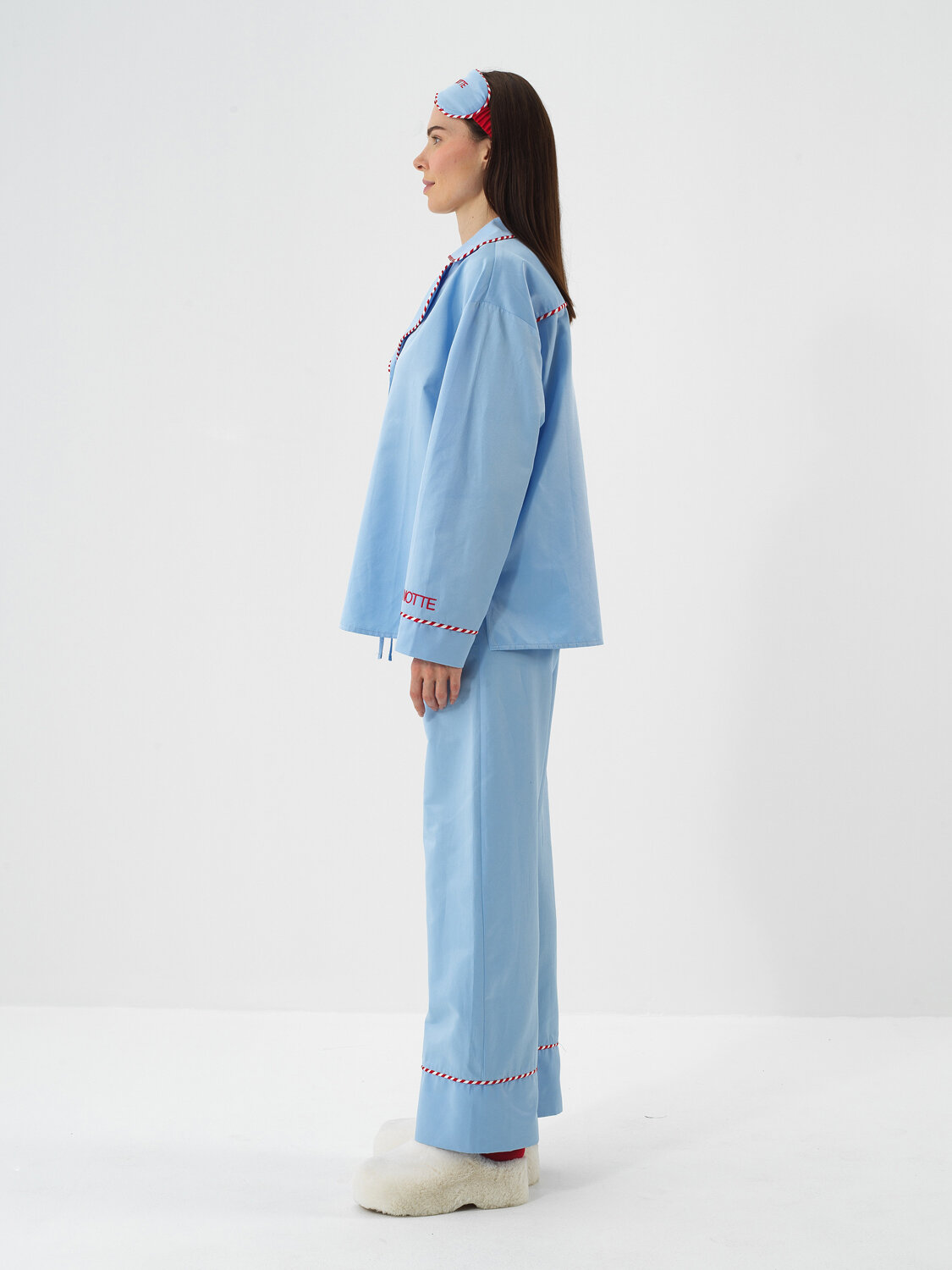 Mavi İpeksi Saten Oversize Pijama Seti - Xint