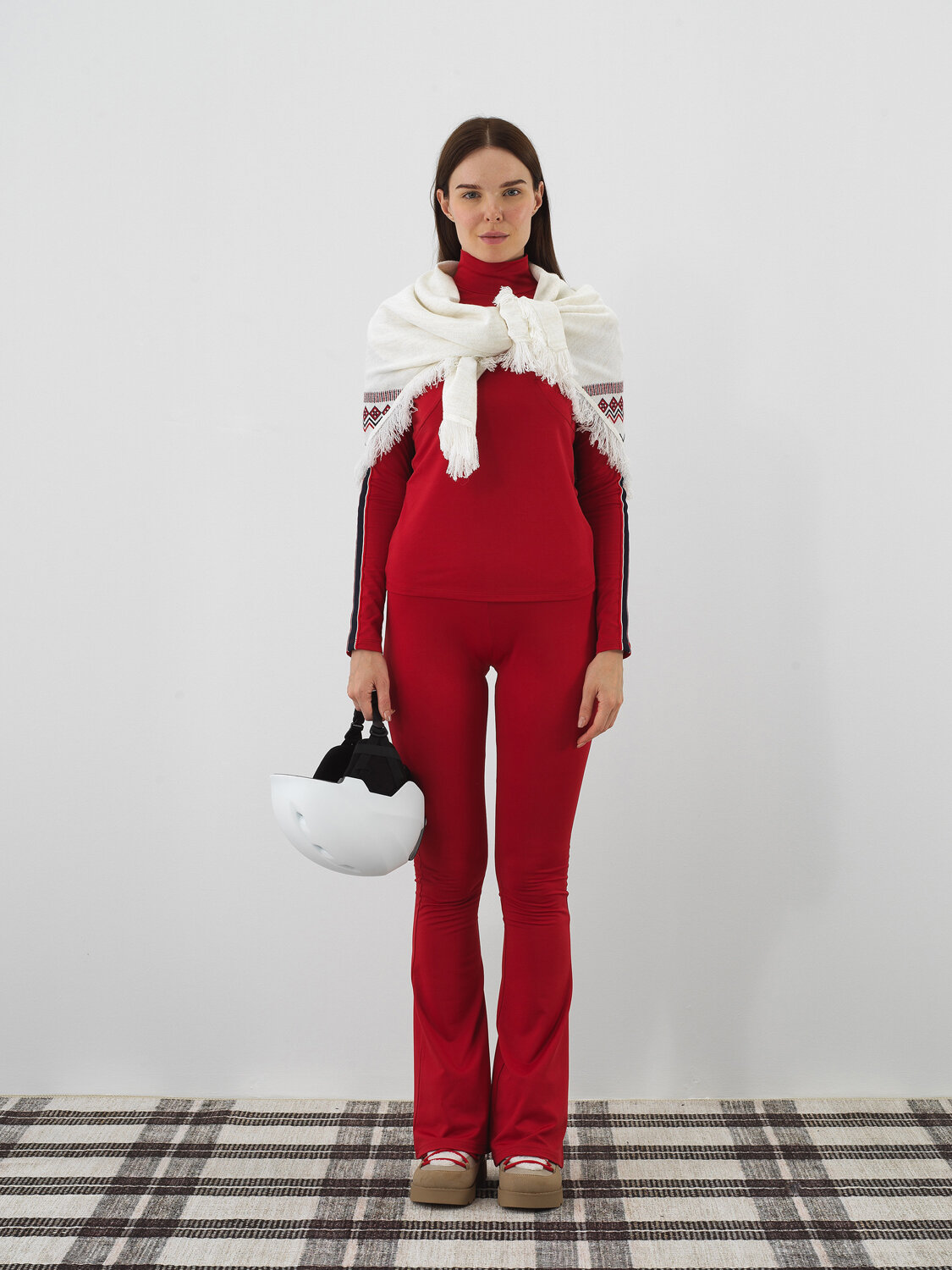 Ekru Doğal Yün Dokulu Standart Fit Şal - Xint