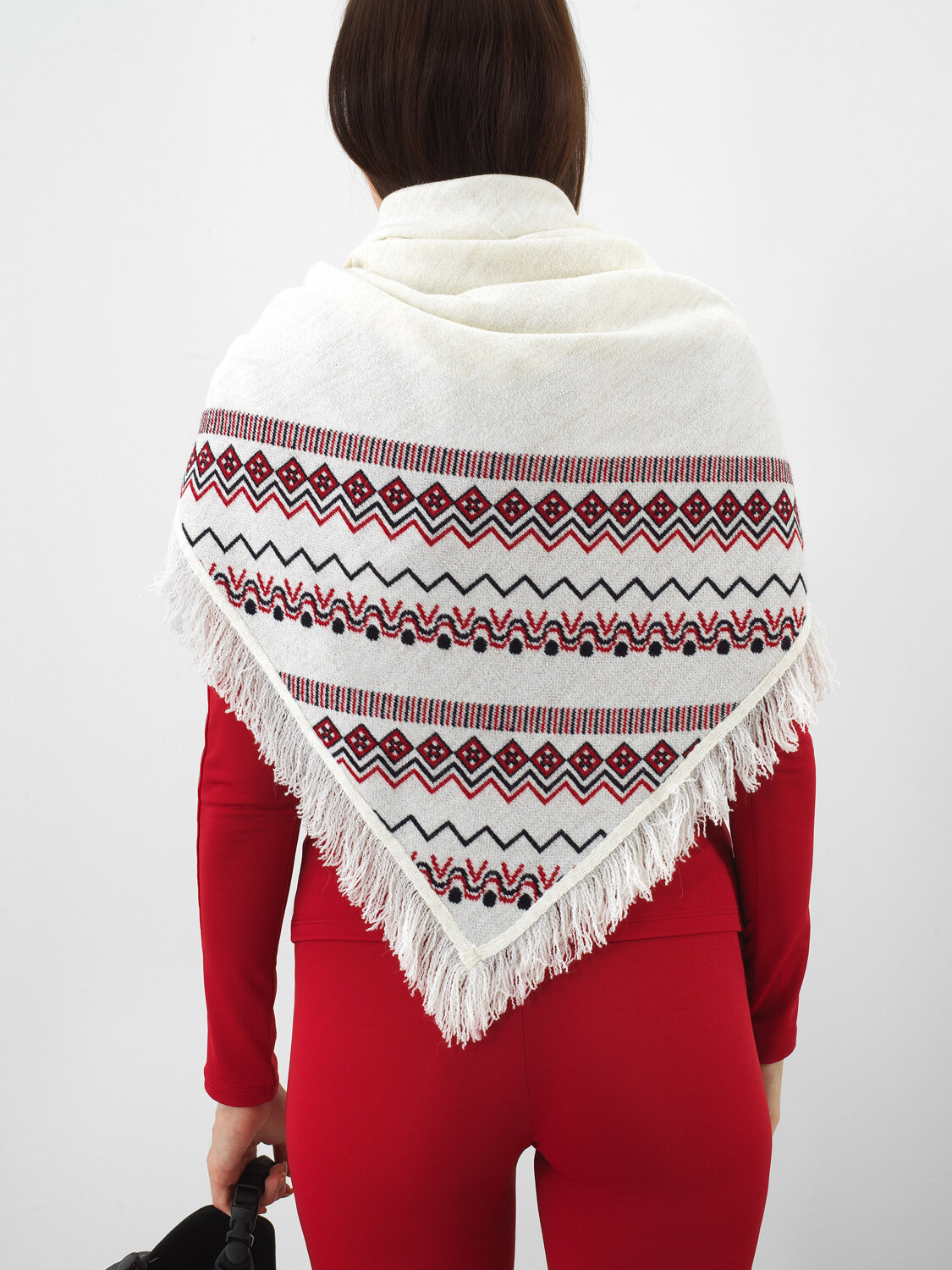 Ekru Doğal Yün Dokulu Standart Fit Şal - Xint