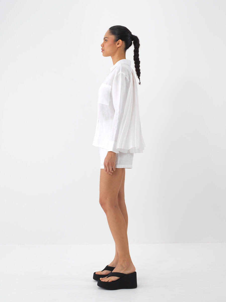 Beyaz Regular Fit Keten Basic Şort - 3
