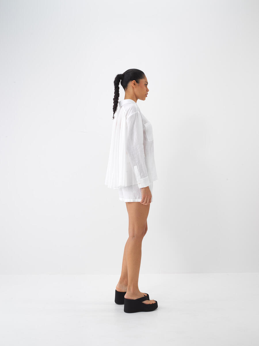 Beyaz Regular Fit Keten Basic Şort - 2