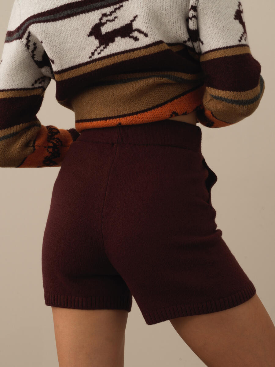 Bordo Doğal Yün Dokulu Regular Fit Şort - 4