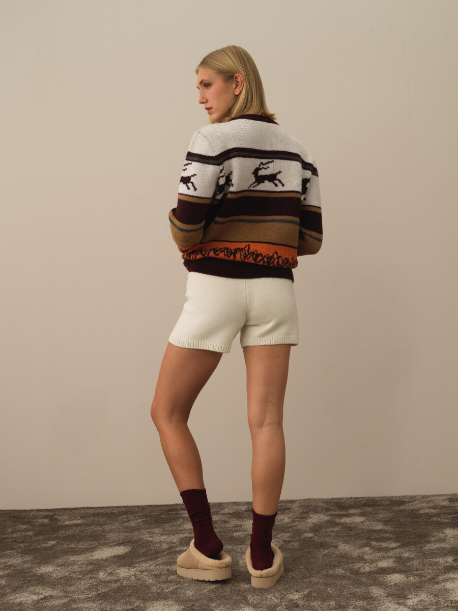 Ekru Doğal Yün Dokulu Regular Fit Şort - 4