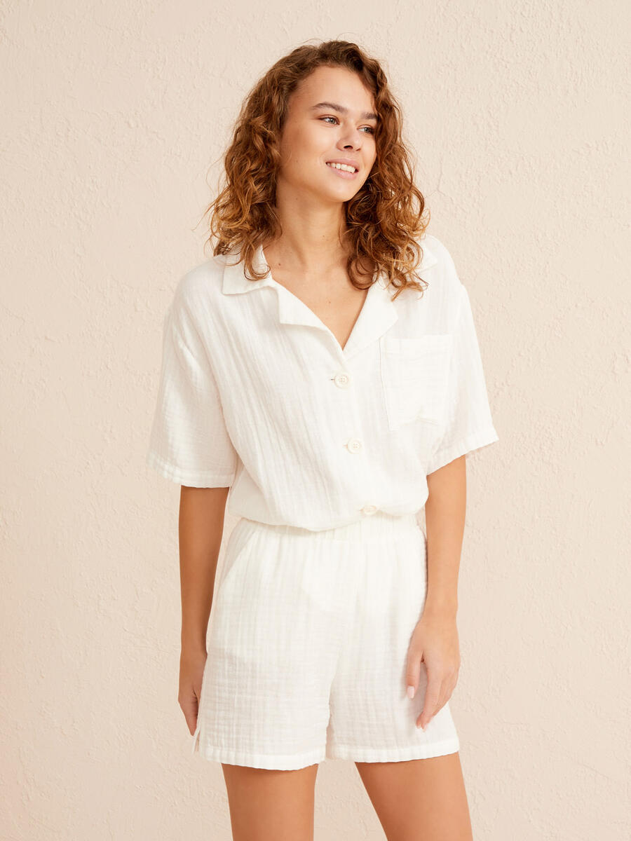 Ekru Regular Fit Pamuklu Şort - 2