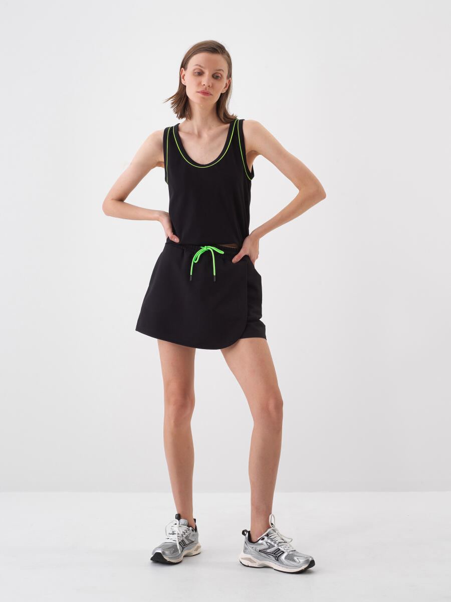 Siyah Regular Fit Pamuklu Şort Etek - 2