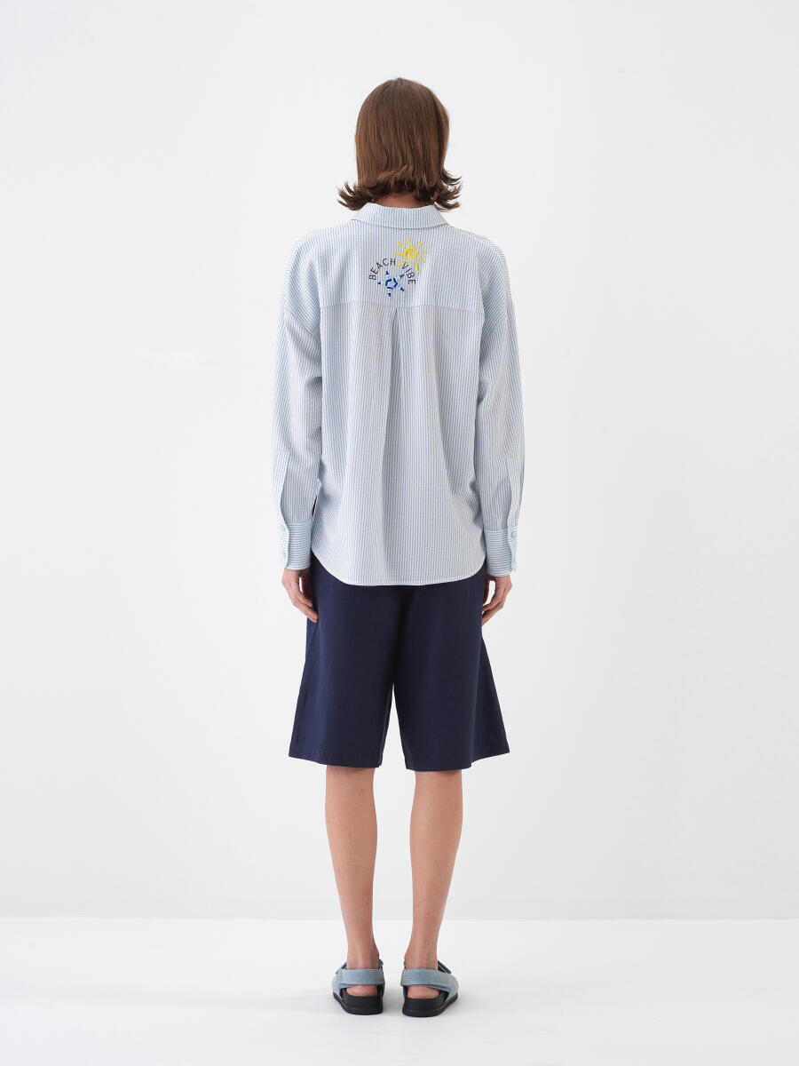 Lacivert Oversize Keten Şort - 5