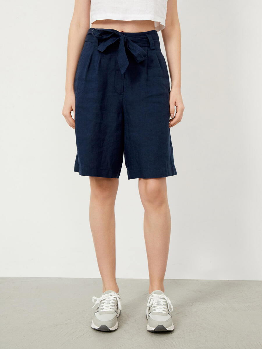 Lacivert Regular Fit Keten Şort - 3