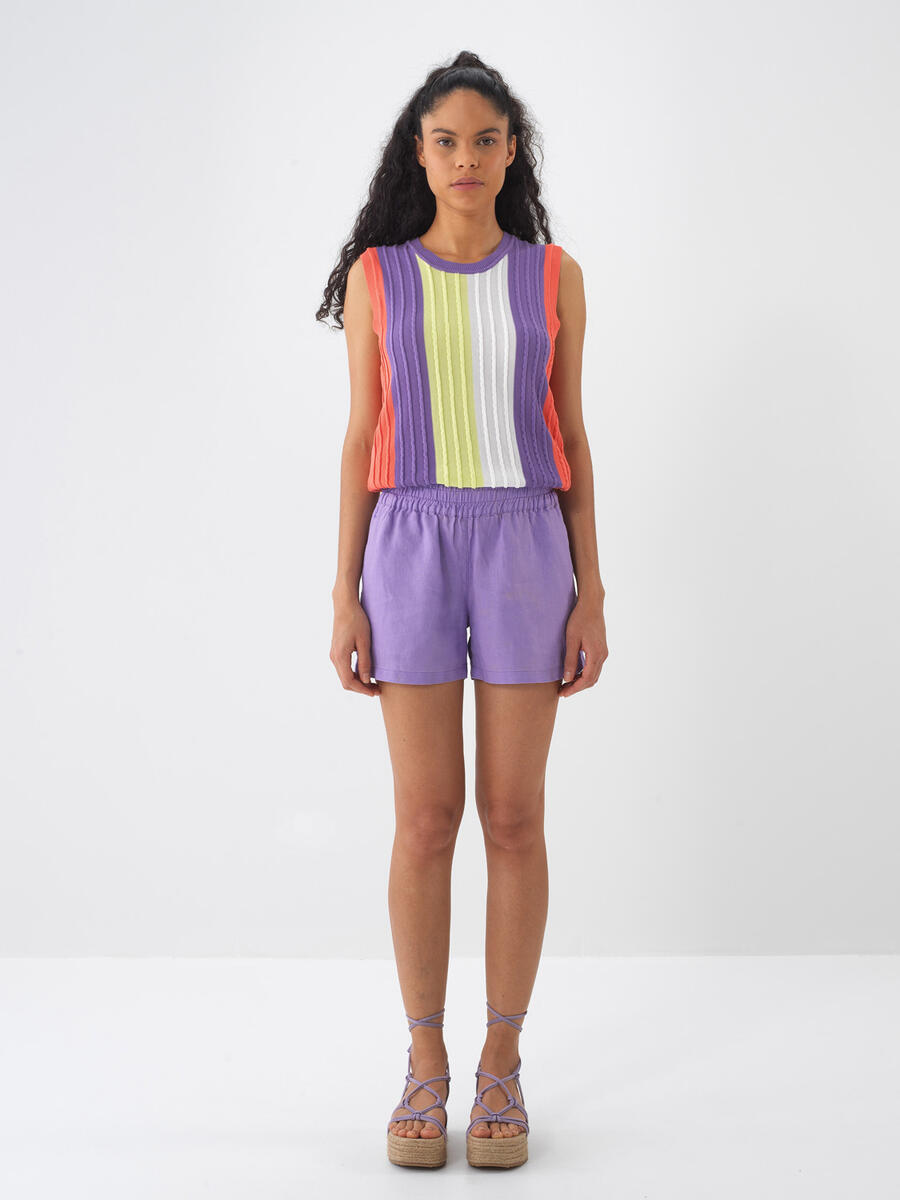 Lila Regular Fit Keten Şort