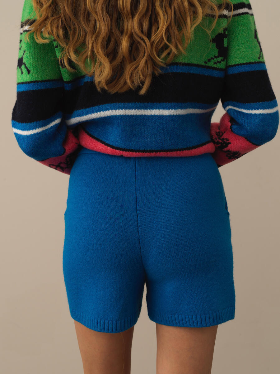 Mavi Doğal Yün Dokulu Regular Fit Şort - 4