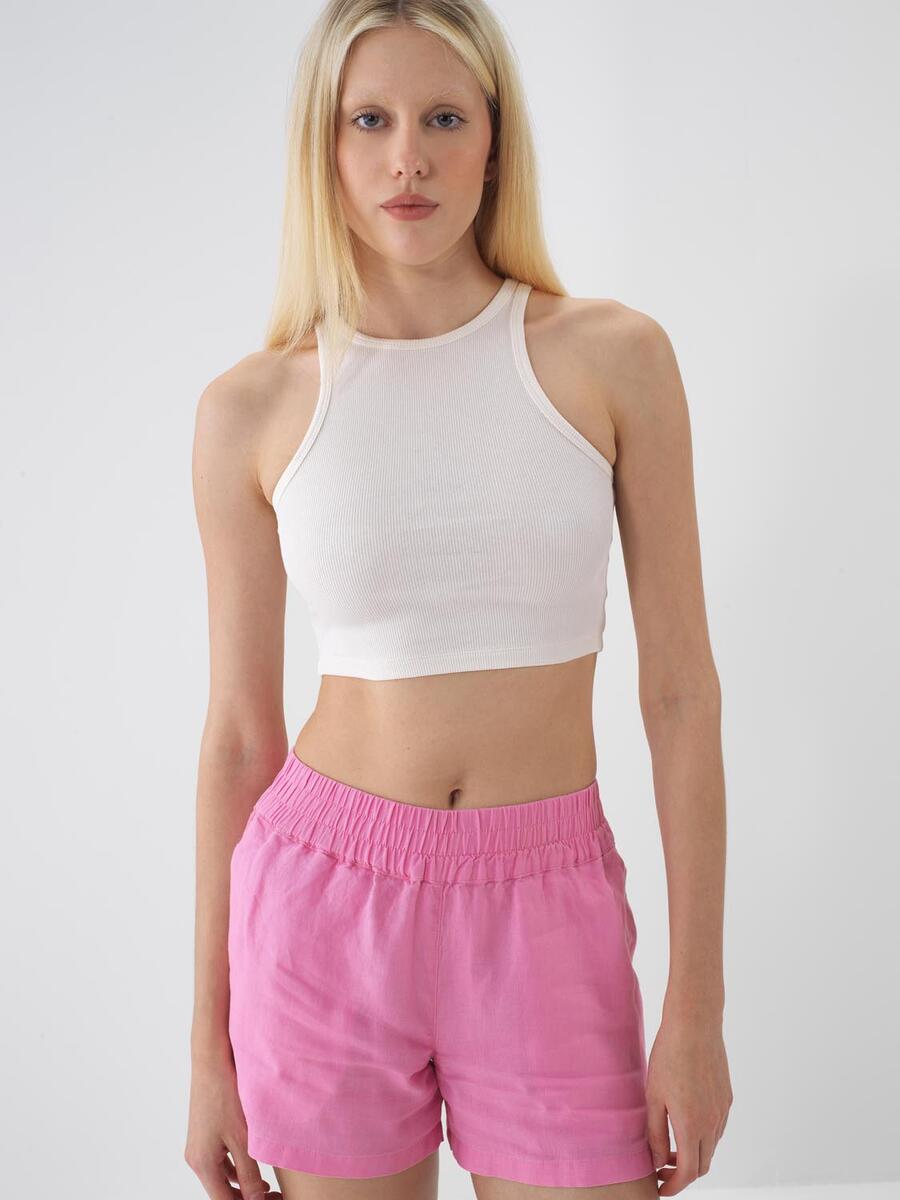 Pembe Regular Fit Keten Şort