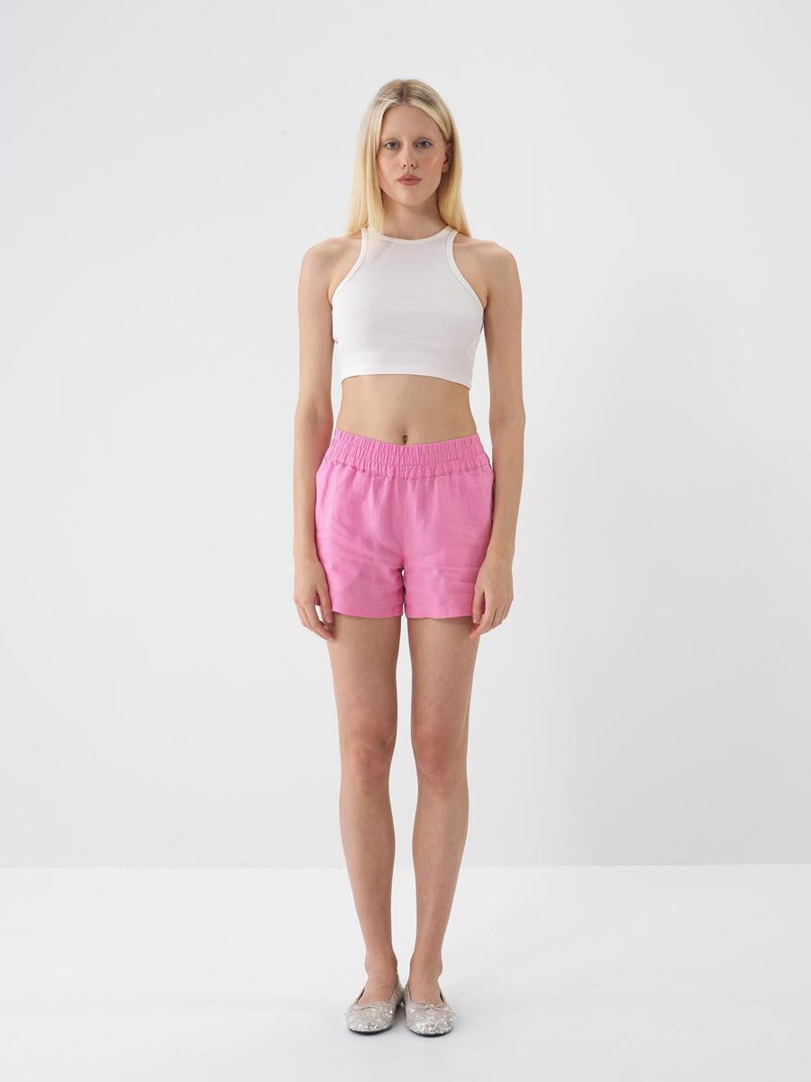 Pembe Regular Fit Keten Şort - 2