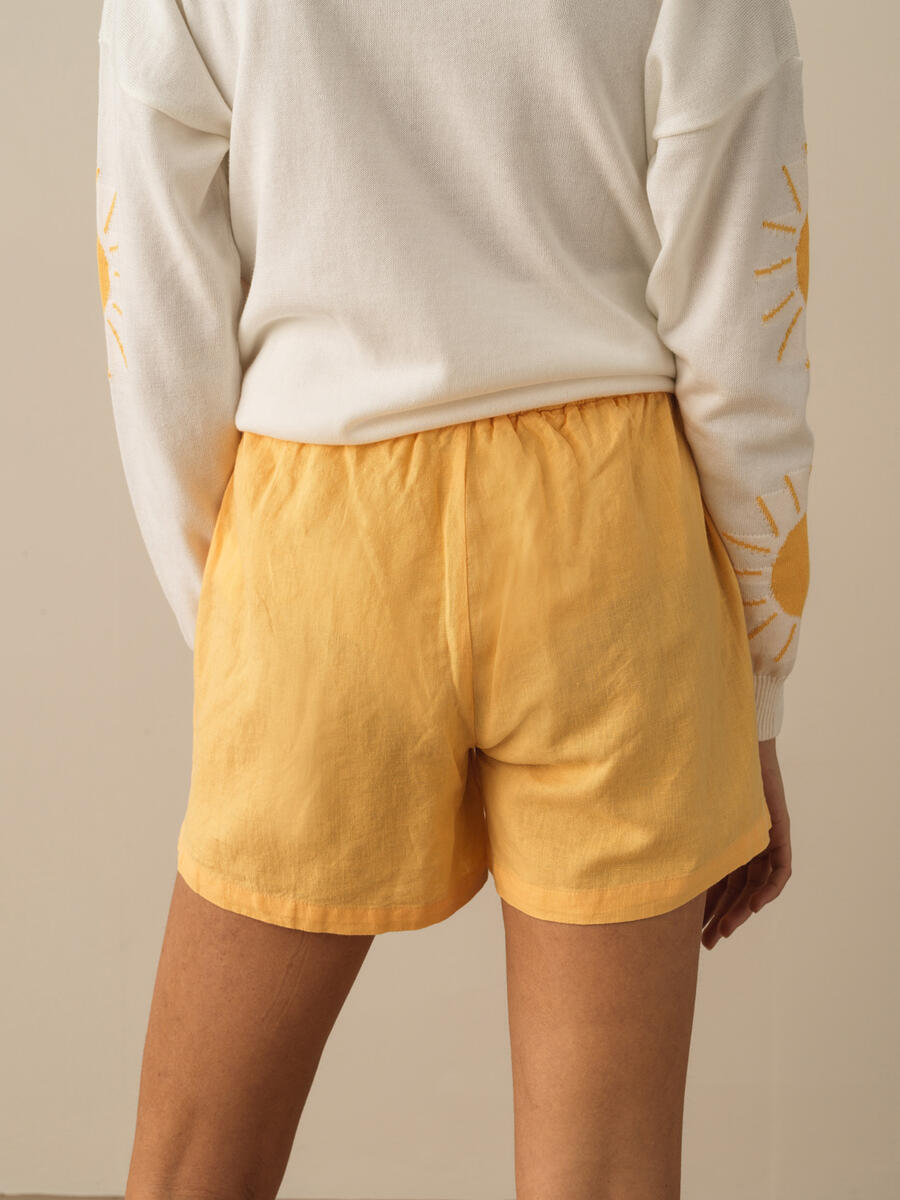 Sarı Regular Fit Keten Şort - 3