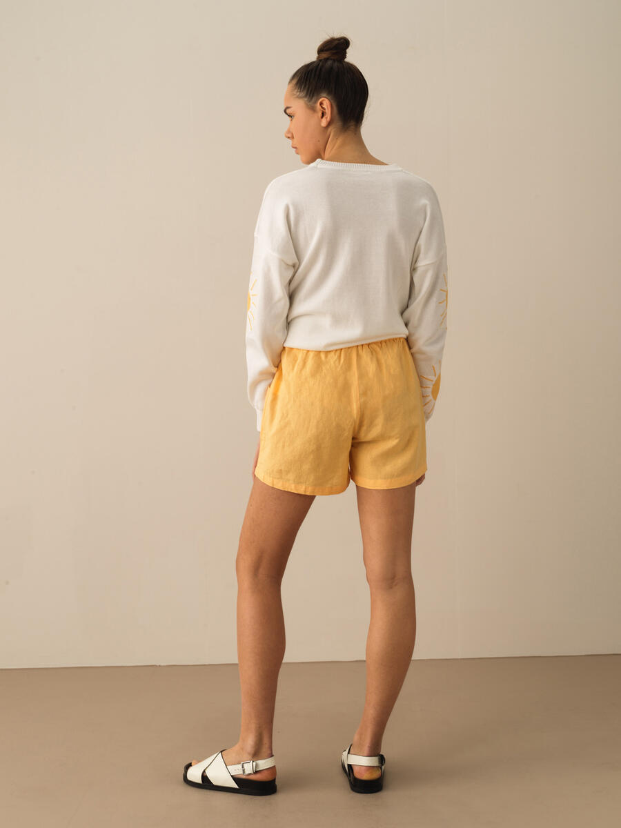 Sarı Regular Fit Keten Şort - 4
