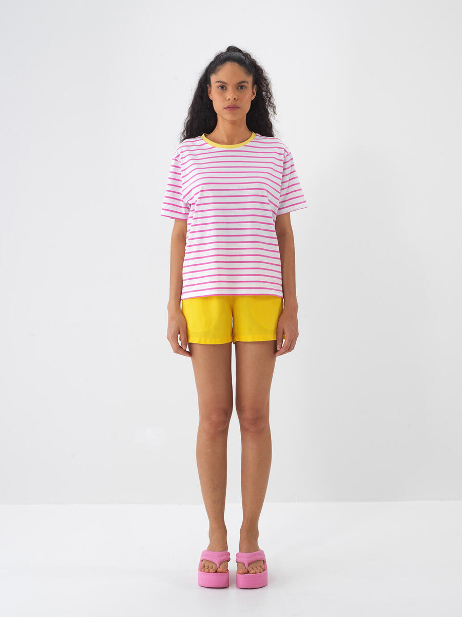 Sarı Regular Fit Keten Basic Şort