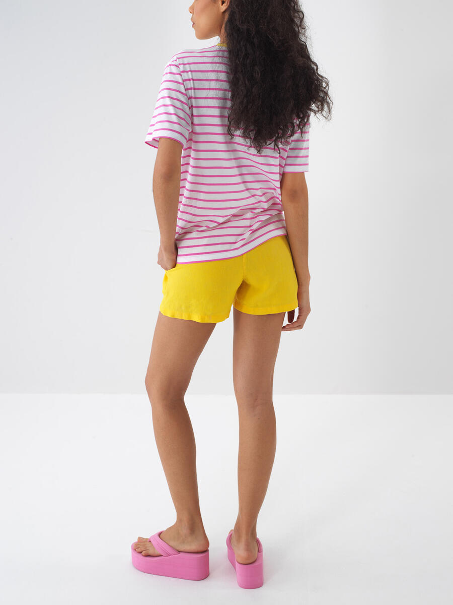 Sarı Regular Fit Keten Basic Şort - 4