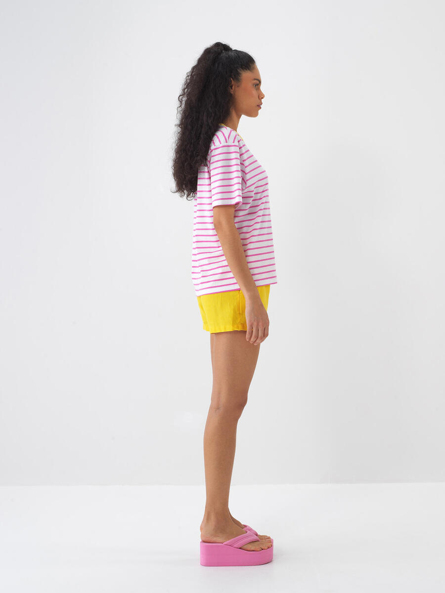 Sarı Regular Fit Keten Basic Şort - 2