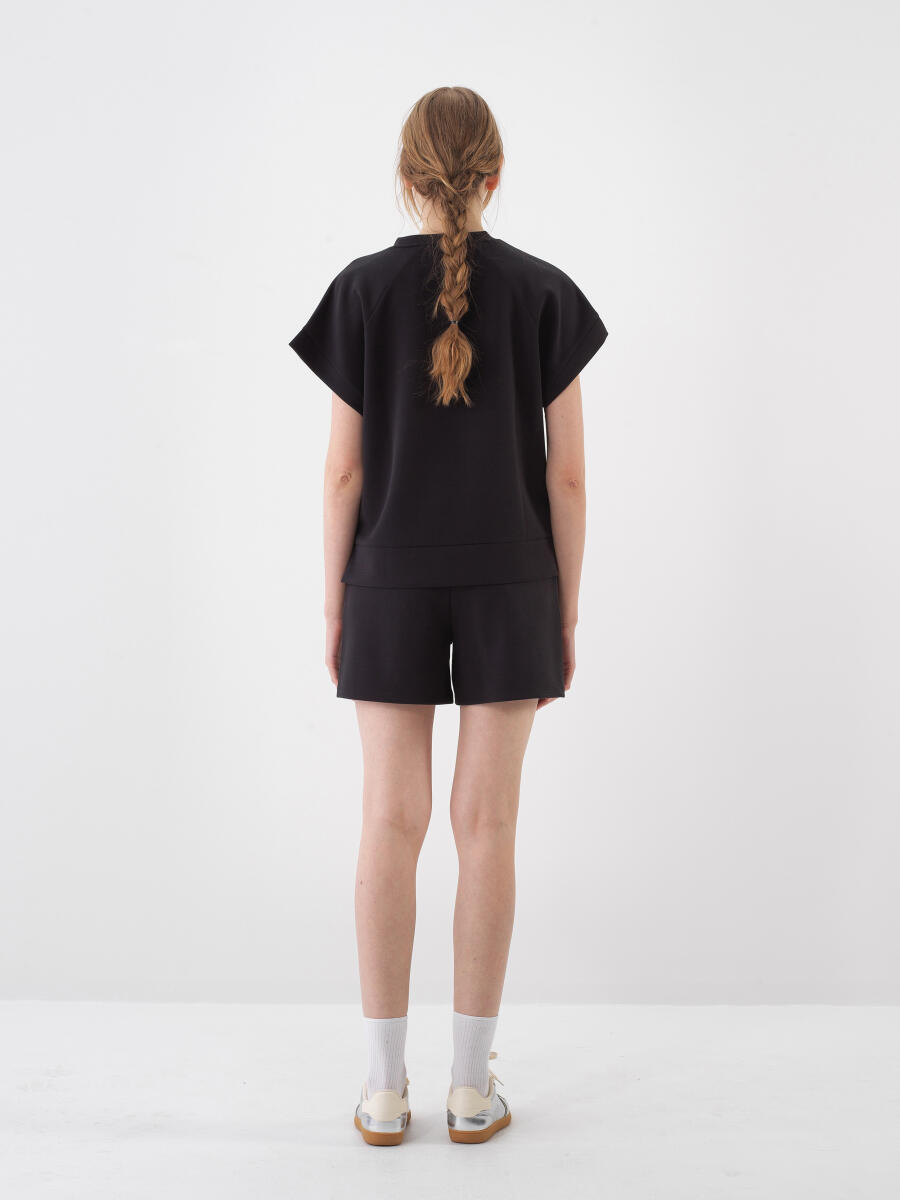Siyah Oversize Modal Şort - 5